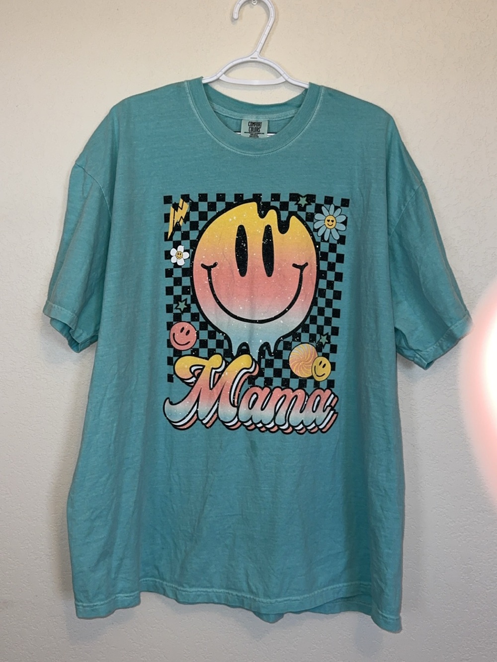 Comfort Colors Teal 'Mama' Smiley Graphic Tee
